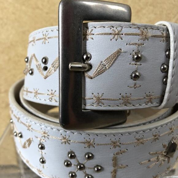 Donald Pliner Belt Winter White Leather Embellished Metal Studs New NWT $225